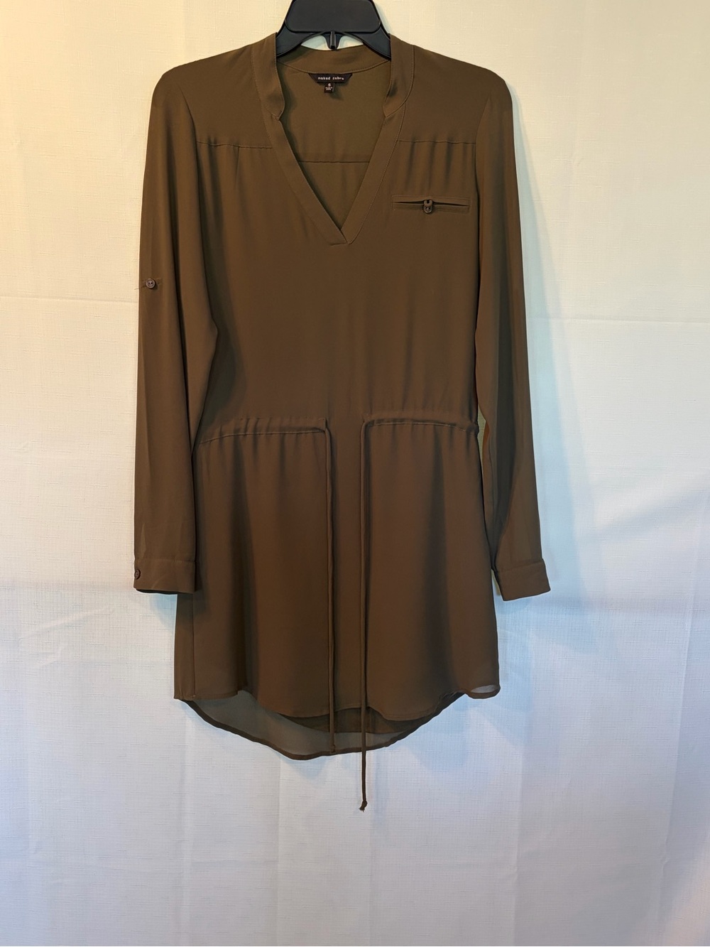 Naked Zebra Olive Green Long Sleeve V-Neck Tunic Dress